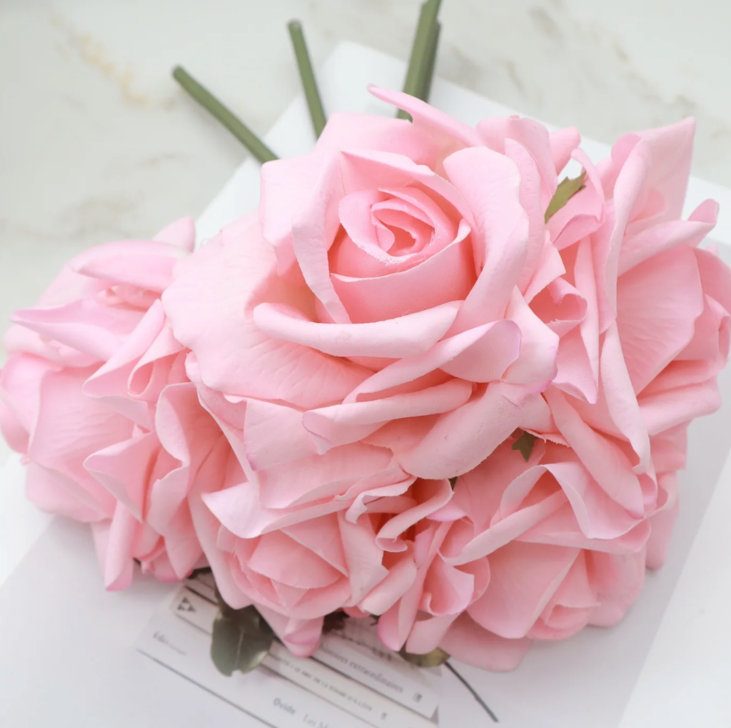 Artificial Real Touch Rose Open Bloom - Pink