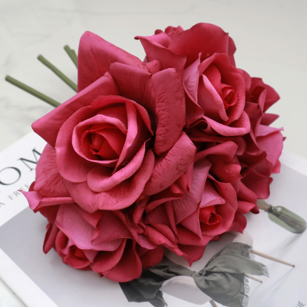 Artificial Real Touch Rose Open Bloom - Red