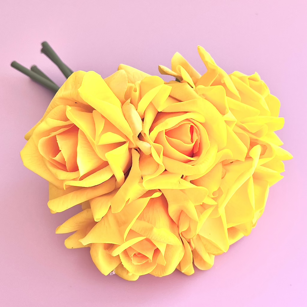 Artificial Real Touch Rose Open Bloom Yellow