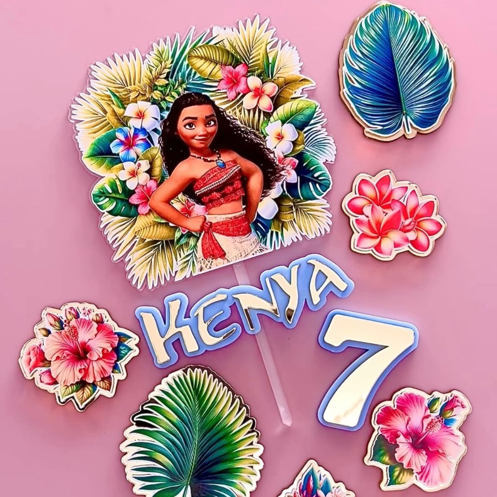 Custom Acrylic Birthday Cake Topper Set - Moana