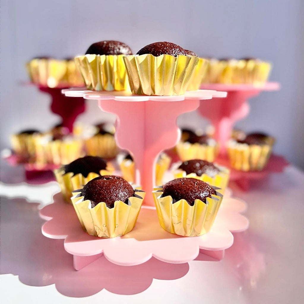 Acrylic Cupcake Stand 2 Tier Scalloped - Frosted Assorted Colours