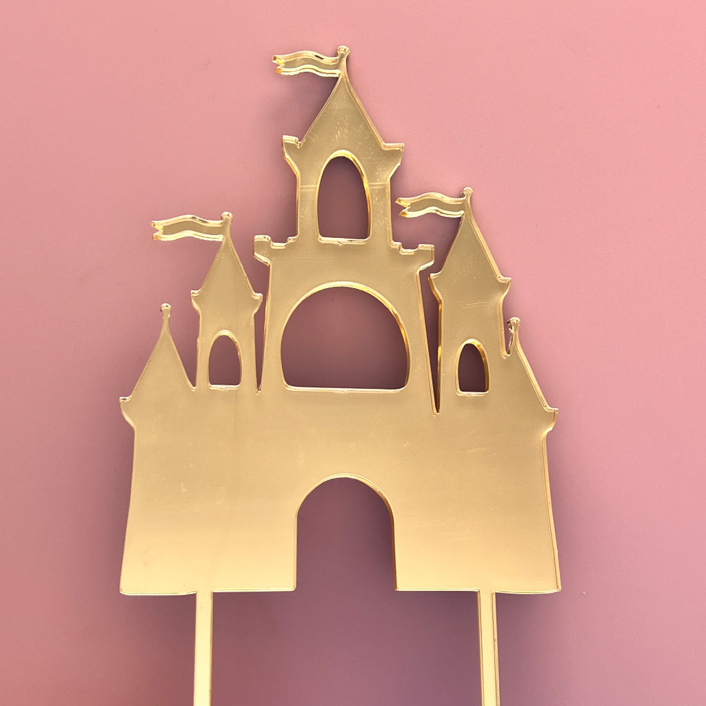 mirror gold castle cake topper