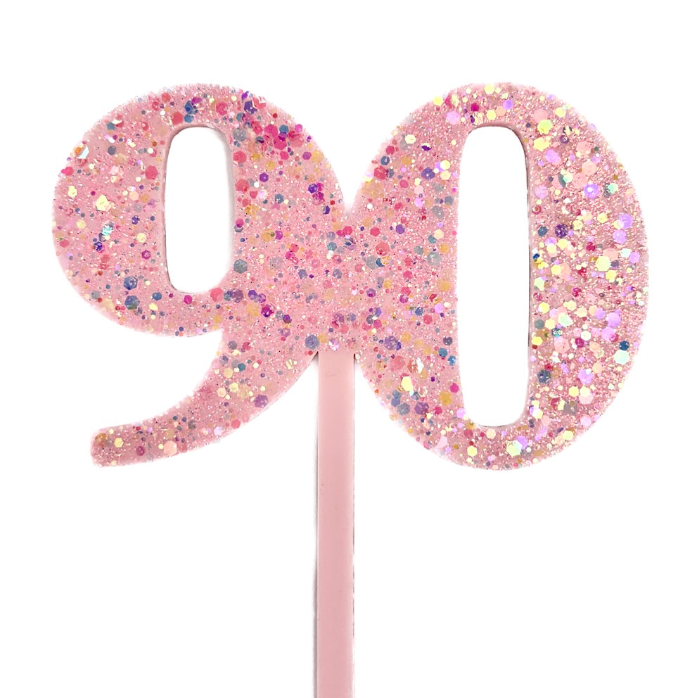 Acrylic Iridescent Glitter Cake Topper - custom number pink