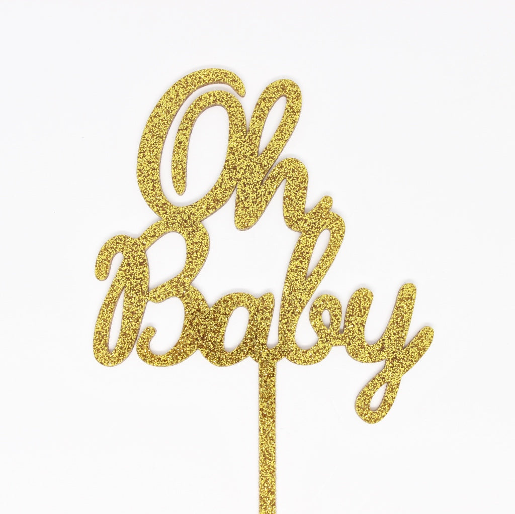 Baby Shower Cake Topper - Oh Baby - Gold